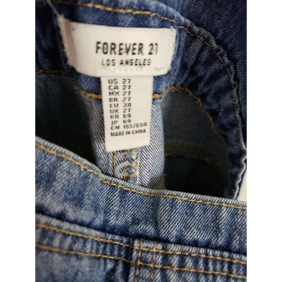 Forever 21 ~Woman Size 27 (4)~ Blue Denim Jeans Bib Overalls Cotton, Distressed. - Picture 4 of 11